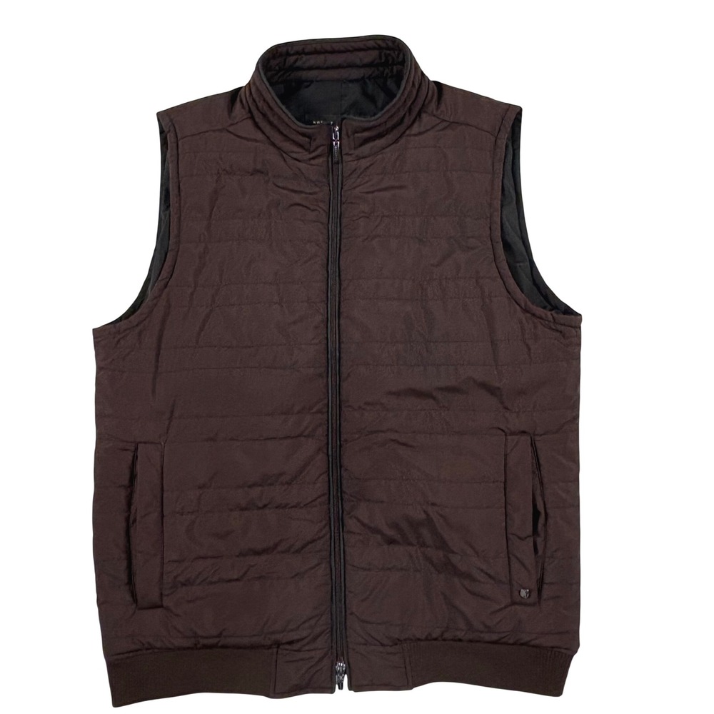 Robert Barakett Miller Quilted Vest Mens M Espresso Brown Full Zip Stand Collar